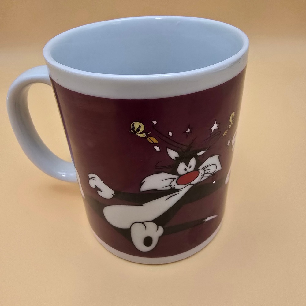 Vintage 1997 Looney Tunes Sylvester and Tweety Coffee Mug by Salton Maroon White